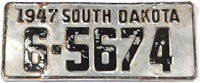 An antique 1947 South Dakota passenger car license plate in very good minus condition