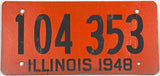 1948 Illinois single car license plate in very good condition