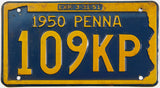 An antique 1950 Pennsylvania car license plate in very good condition