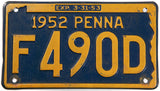 1952 Pennsylvania car license plate in very good condition