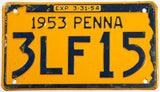 1953 Pennsylvania car license plate in very good condition