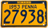 1953 Pennsylvania car license plate in very good plus condition