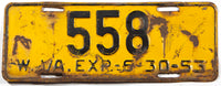 A 1953 West Virginia Low 3 Digit DMV number Passenger Automobile license plate in good plus condition