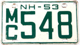 A classic 1953 New Hampshire Passenger Car License Plate in very good condition