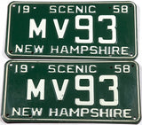 1958 New Hampshire car license plates in very good plus condition