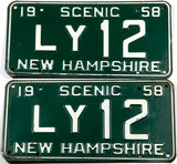 1958 New Hampshire car license plates in very good condition