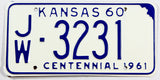 1960 Kanas Centennial car license plate in excellent plus condition