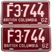 A classic pair of 1962 British Columbia farm tractor license plates in very good condition