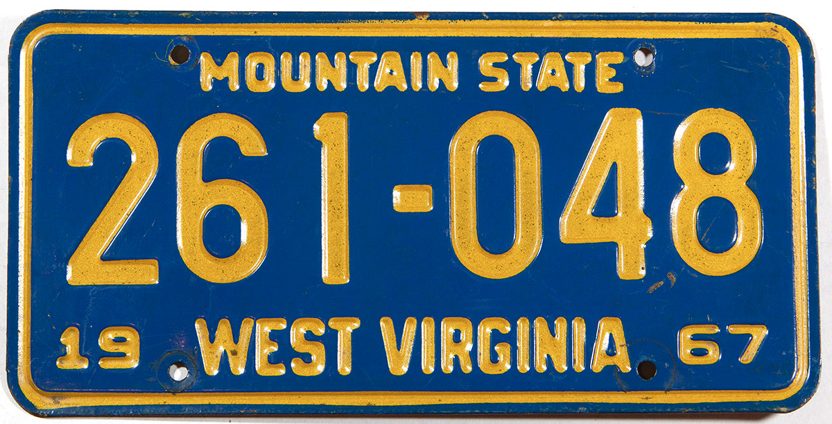 1967 West Virginia automoible license plate in very good plus condition