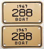 A pair of NOS 1967 Michigan Boat License Plates for sale by Brandywine General Store nice 3 digit DMV # Excellent condition