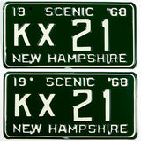 A pair of 1968 New Hampshire car license plates in excellent plus condition with original wrapper