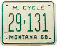 A 1968 Montana motorcycle license plate for sale by Brandywine General Store