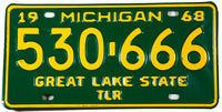 1968 Michigan Trailer License Plate in unused excellent condition