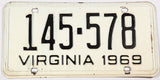 1969 Virginia single car license plate grading very good