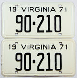 A pair of 5 DMV Digit 1971 Viriginia car license plates in very good plus condition