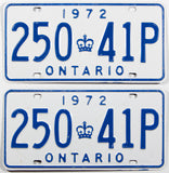 A classic pair of 1972 Ontario car license plates in NOS excellent minus condition