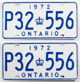 A classic pair of 1972 Ontario car license plates in excellent minus condition