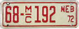 1972 Nebraska Motorcycle License Plate from Keith County