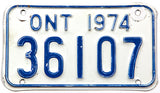 A 1974 Ontario Canada motorcycle license plate in excellent minus condition