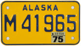 1975 Alaska motorcycle license plate in near mint condition