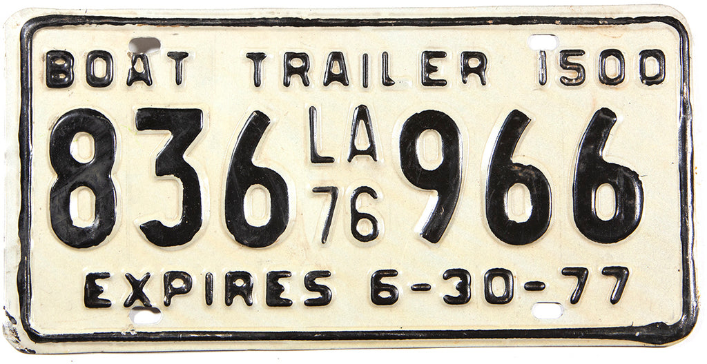 1976 Louisiana Boat Trailer License Plate Brandywine General Store