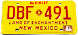 1982 New Mexico car license plate from McKinley County in excellent minus condition