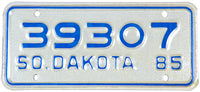 1985 South Dakota motorcycle license plate in excellent condition