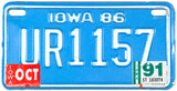 A 1991 Iowa Motorcycle License Plate which is in Excellent Minus Condition