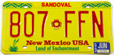 1993 New Mexico car License Plate from Sandoval County in excellent condition