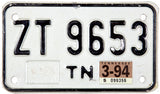 A 1994 Tennessee motorcycle license plate in very good plus condition