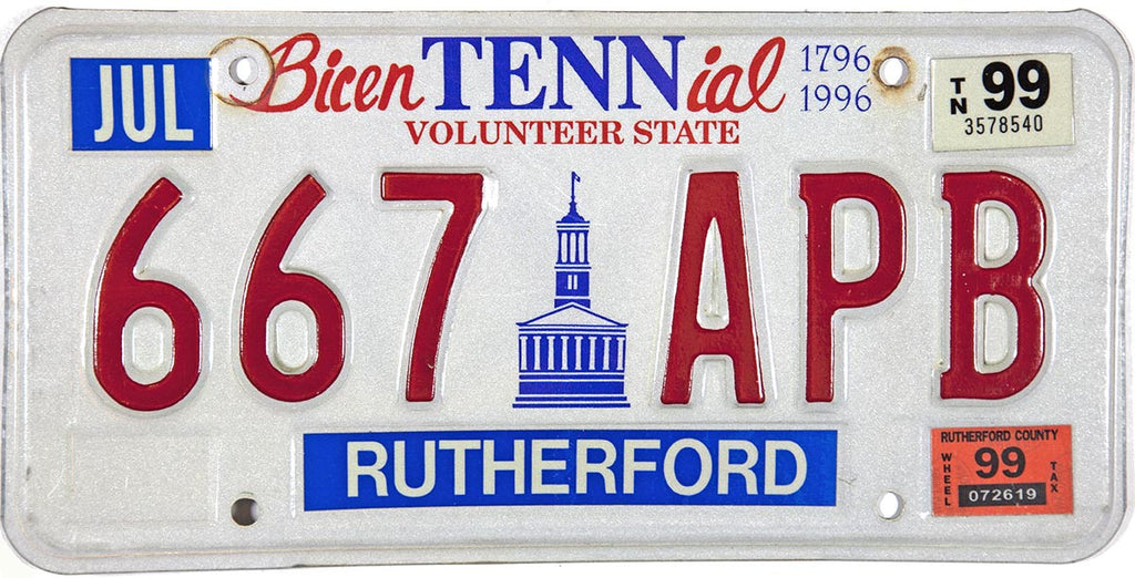 tennessee tobacco license 1999 Tennessee License Plate