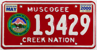 2000 Oklahoma Muscogee Creek Nation license plate in excellent condition