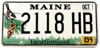 A scenic 2001 Maine Chickadee car license plate in excellent minus condition