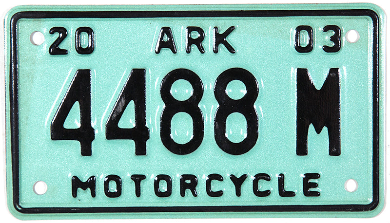 2003 Arkansas Motorcycle License Plate | Brandywine General Store