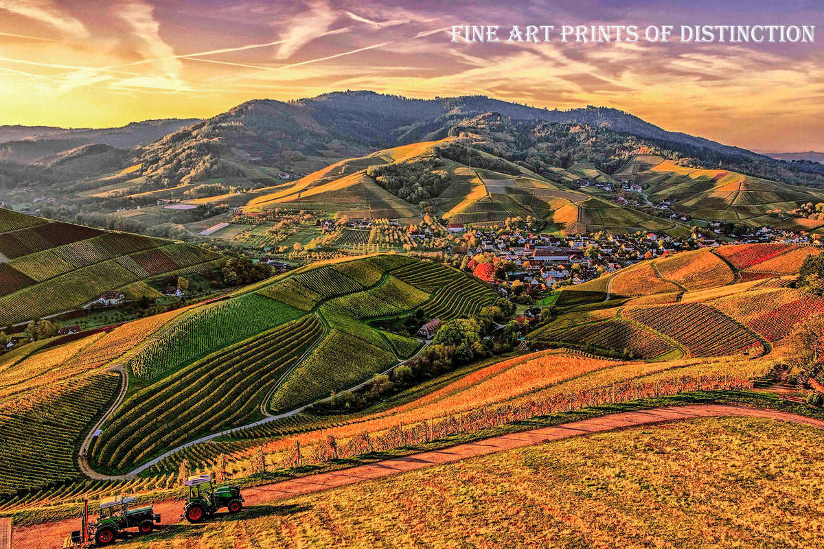 An archival premium Quality Art Print of an Agricultural Landscape of a Town Surrounded by Steep Fields for sale by Brandywine General Store
