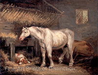 An archival premium Quality art Print of Old Horses & Dog in Stable painted by English Artist George Morland in 1791 for sale by Brandywine General Store