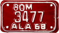 A NOS 1968 Alabama Motorcycle License Plate for sale by Brandywine General Store