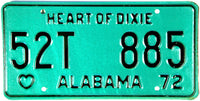 A classic 1972 Alabama Trailer License plate which is new old stock and grades NOS Excellent Plus. for sale by Brandywine General Store