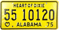 A classic NOS 1975 Alabama Passenger Car License Plate for sale by Brandywine General Store in excellent minus condition