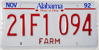 A NOS classic 1992 Alabama Farm License Plate for sale by Brandywine General Store