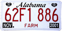 A classic 2001 Alabama Farm License Plate grading unused Near Mint for sale by Brandywine General Store
