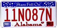 An unused classic 2001 Alabama passenger car license plate for sale by Brandywine General Store in near mint condition