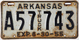 An antique 1955 Arkansas Truck License Plate