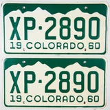 An antique pair of 1960 Colorado passenger car license plates