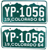 A pair of 1964 Colorado Car License Plates in NOS excellent plus condition for sale by Brandywine General Store
