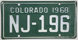A classic 1968 Colorado motorcycle license plate for sale by Brandywine General Store