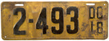 An antique 1918 District of Columbia passenger car license plate for sale at Brandywine General Store in very good minus condition