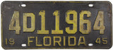 An antique 1945 Florida Car license plate for sale by Brandywine General Store in very good minus condition
