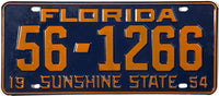 An antique 1954 Florida Car License Plate grading very good plus for sale by Brandywine General Store