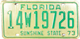 A 1973 Florida car license plate in unused excellent condition for sale at Brandywine General Store in very good plus condition